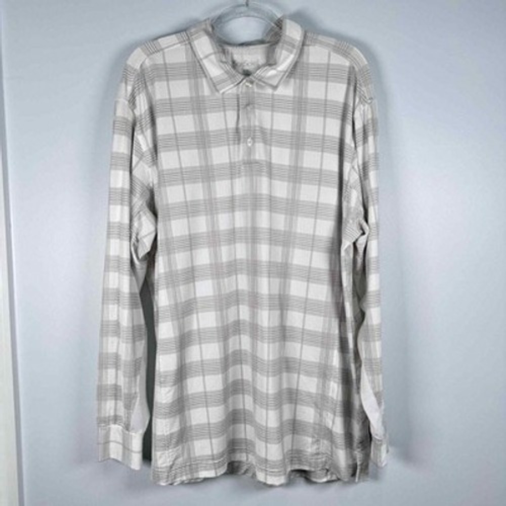 San Soleil Mens XXL UPF 50 White and Gray Striped Long Sleeve Polo Shirt